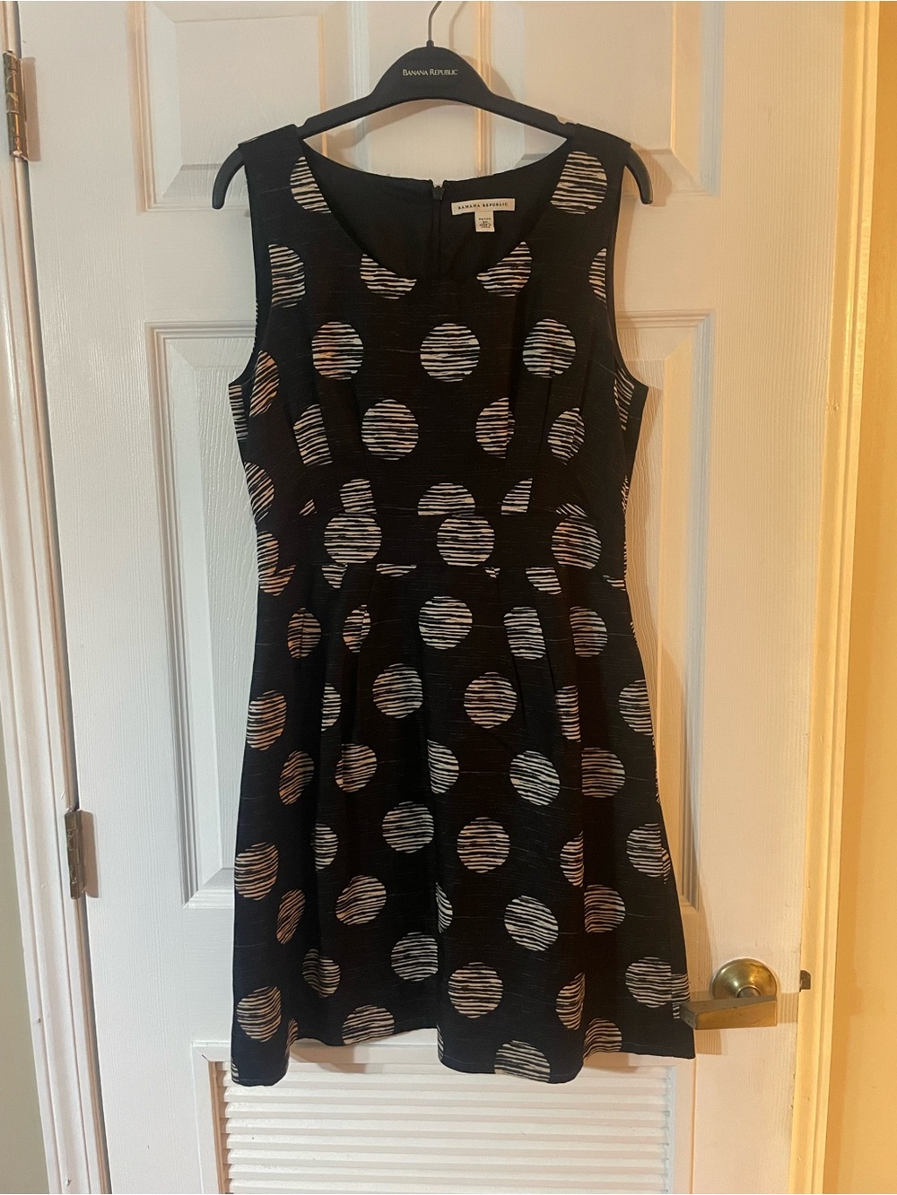 Banana Republic Black Sleeveless Mini Dress with White Polka Stripe Circles